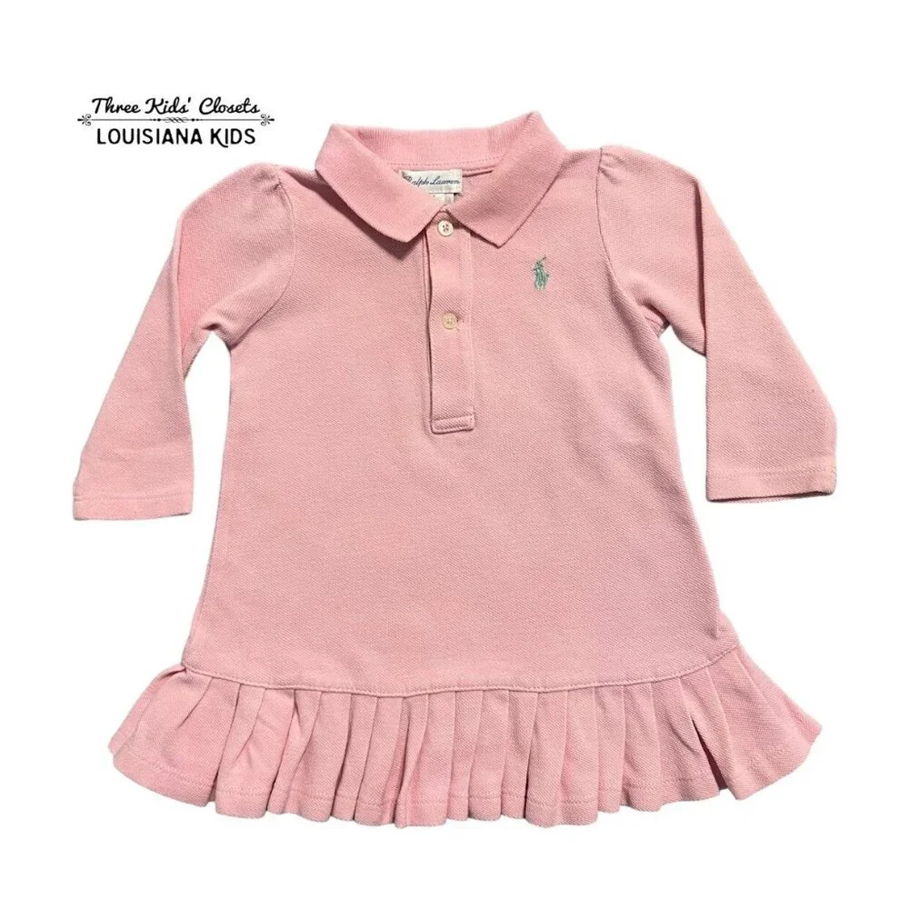 Ralph Lauren 9m Pink Pleated Hem Polo Dress